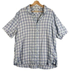 Mizzen+Main Button Up Dress‎ Shirt Performance M trim Blue Plaid Short Sleeve